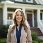 Woman in front of a real estate property