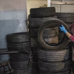 Woman with tires