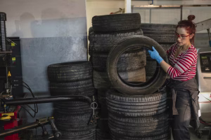 Woman with tires